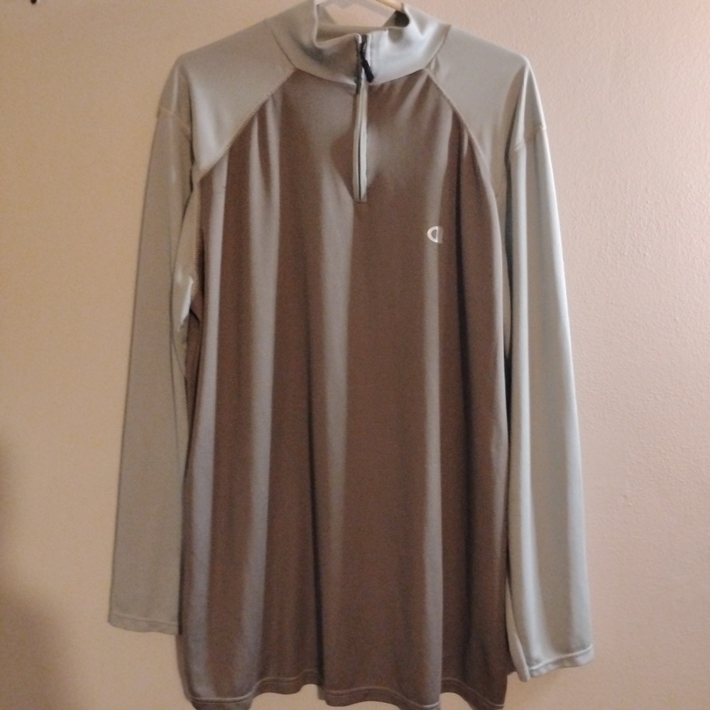 Champion Performance Men's 2XL Gray Colorblock 1/4 Zip Mock Neck LS Tee
